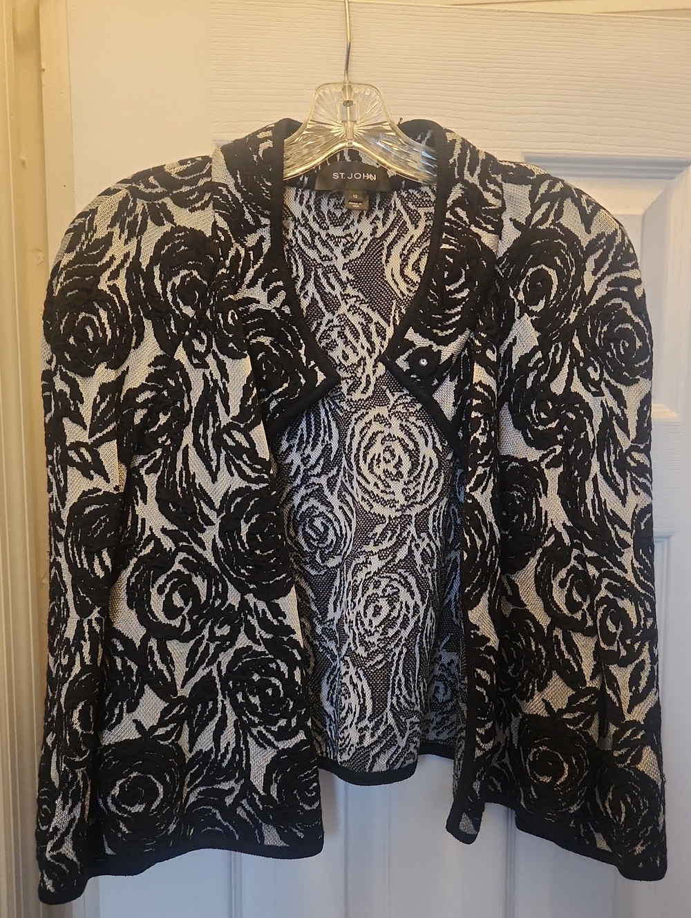 St. John Black & White Floral Knit Blazer